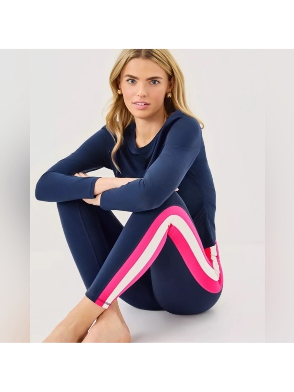 Lilly Pulitzer Navy Leggings with Pink and White Side Stripes